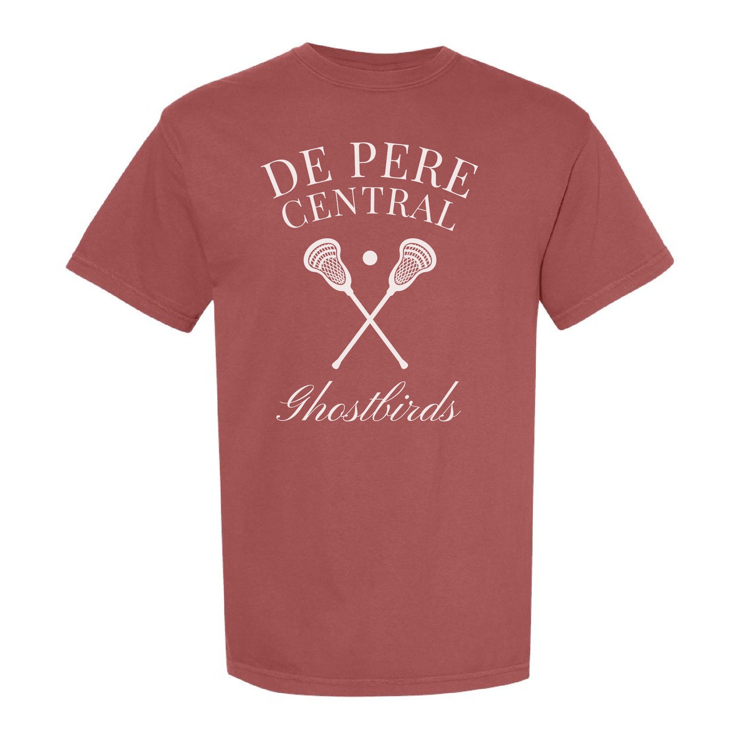 De Pere Central Lacrosse Ghostbirds Logo - Cardinal Comfort Colors T-Shirt