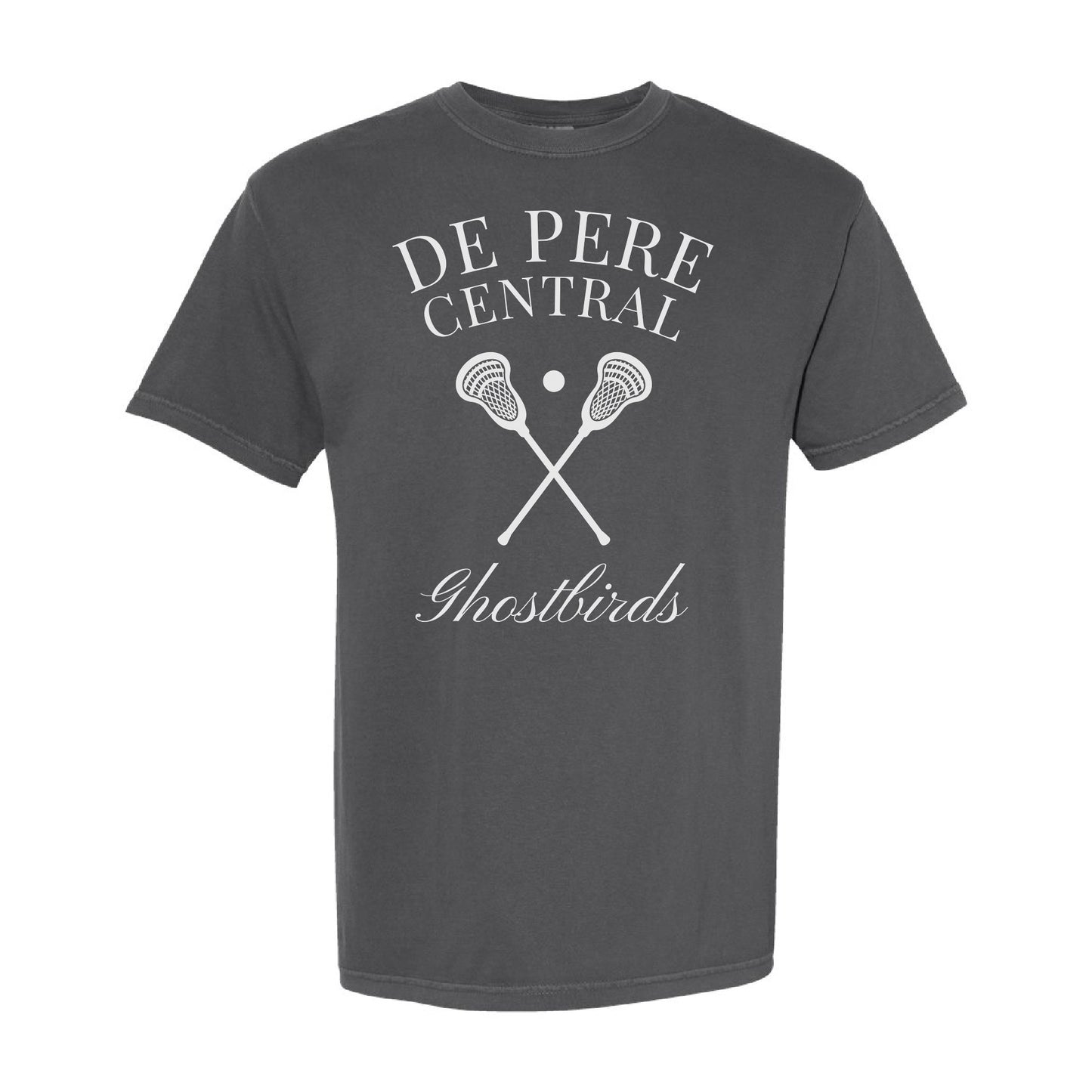 De Pere Central Lacrosse Ghostbirds Logo - Pepper Comfort Colors T-Shirt