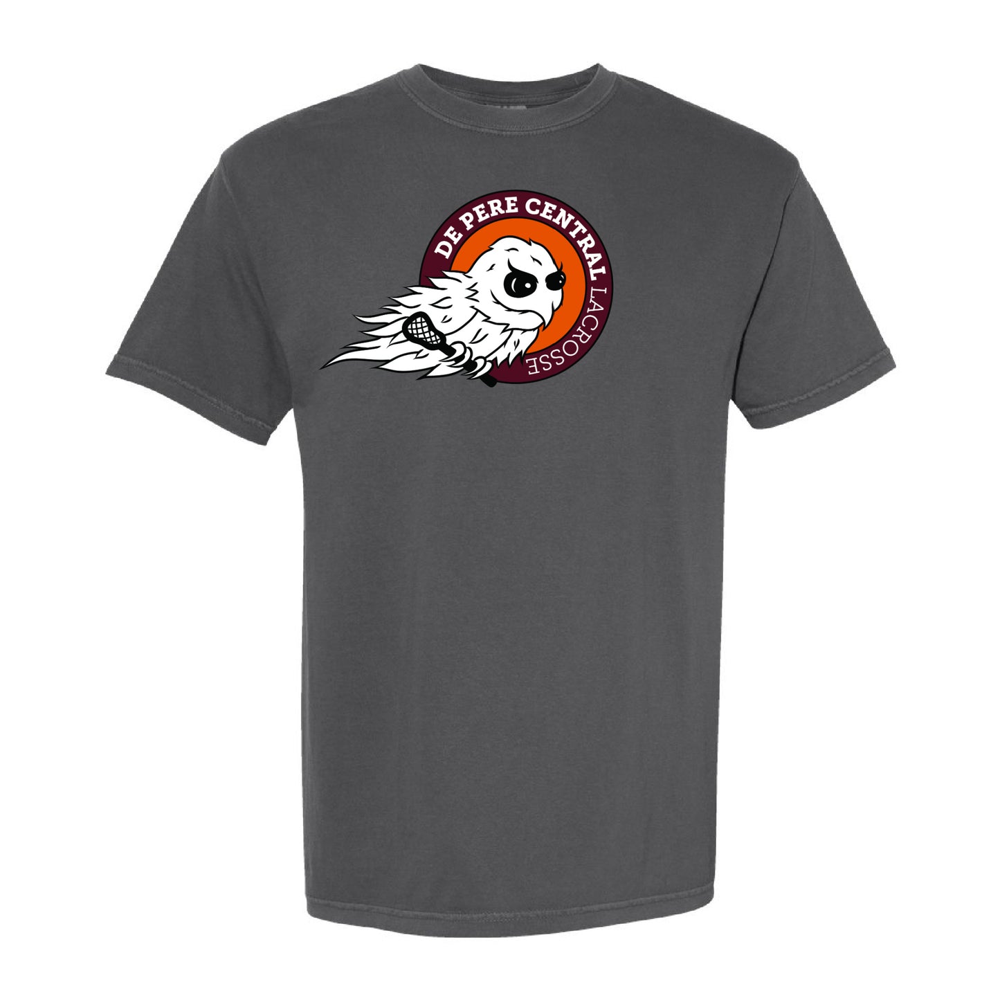 De Pere Central Lacrosse Ghostbirds Logo - Pepper Comfort Colors T-Shirt