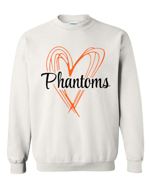 West De Pere Phantoms Merch - Tees, Long Sleeve Tee, Crewneck or Hoodie - Scribble Heart