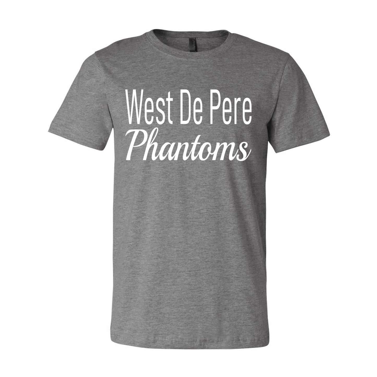 West De Pere Phantoms Merch - Tees, Long Sleeve Tee, Crewneck or Hoodie - Block & Script