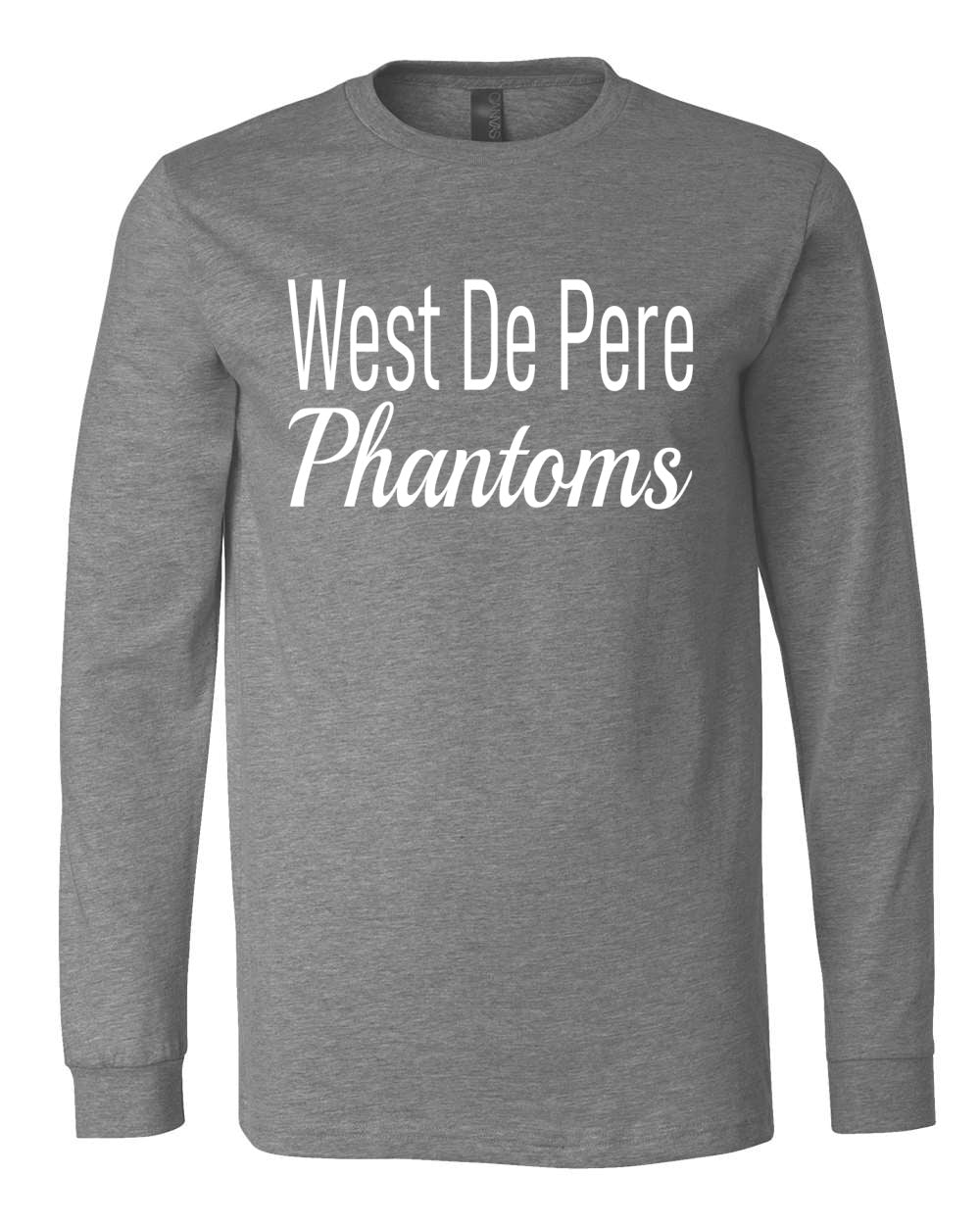 West De Pere Phantoms Merch - Tees, Long Sleeve Tee, Crewneck or Hoodie - Block & Script
