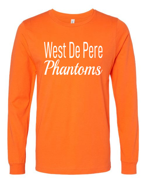 West De Pere Phantoms Merch - Tees, Long Sleeve Tee, Crewneck or Hoodie - Block & Script