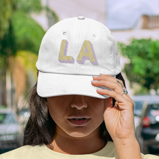 White Dad Hat - Lemon & Lavender Shadow Block Lettering