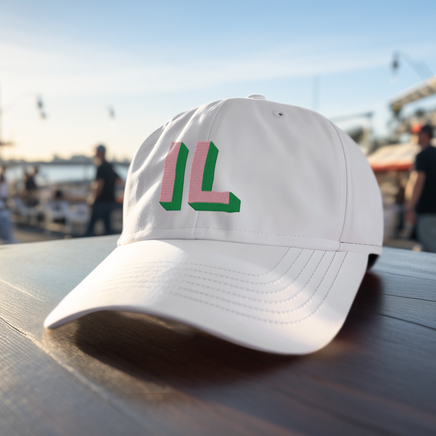 White Dad Hat - Pink & Green Shadow Block Lettering