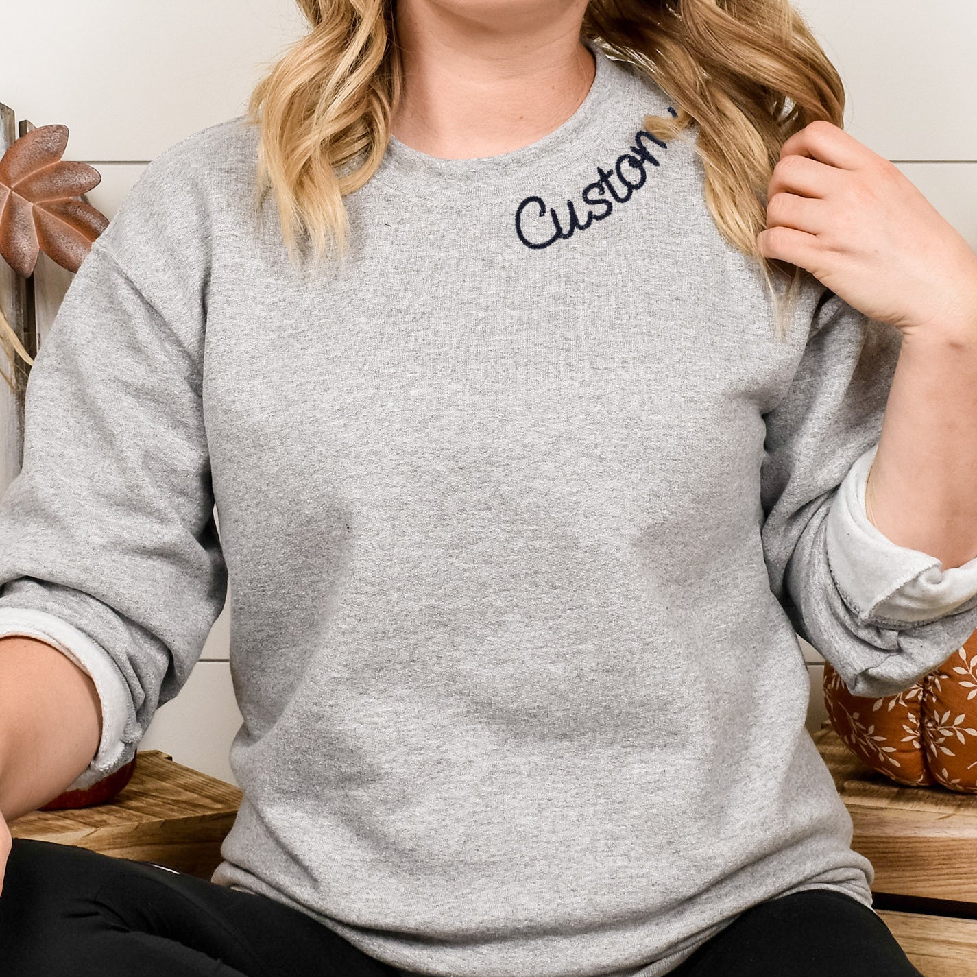Custom Crewneck Sweatshirt – Chainstitch Collar Design