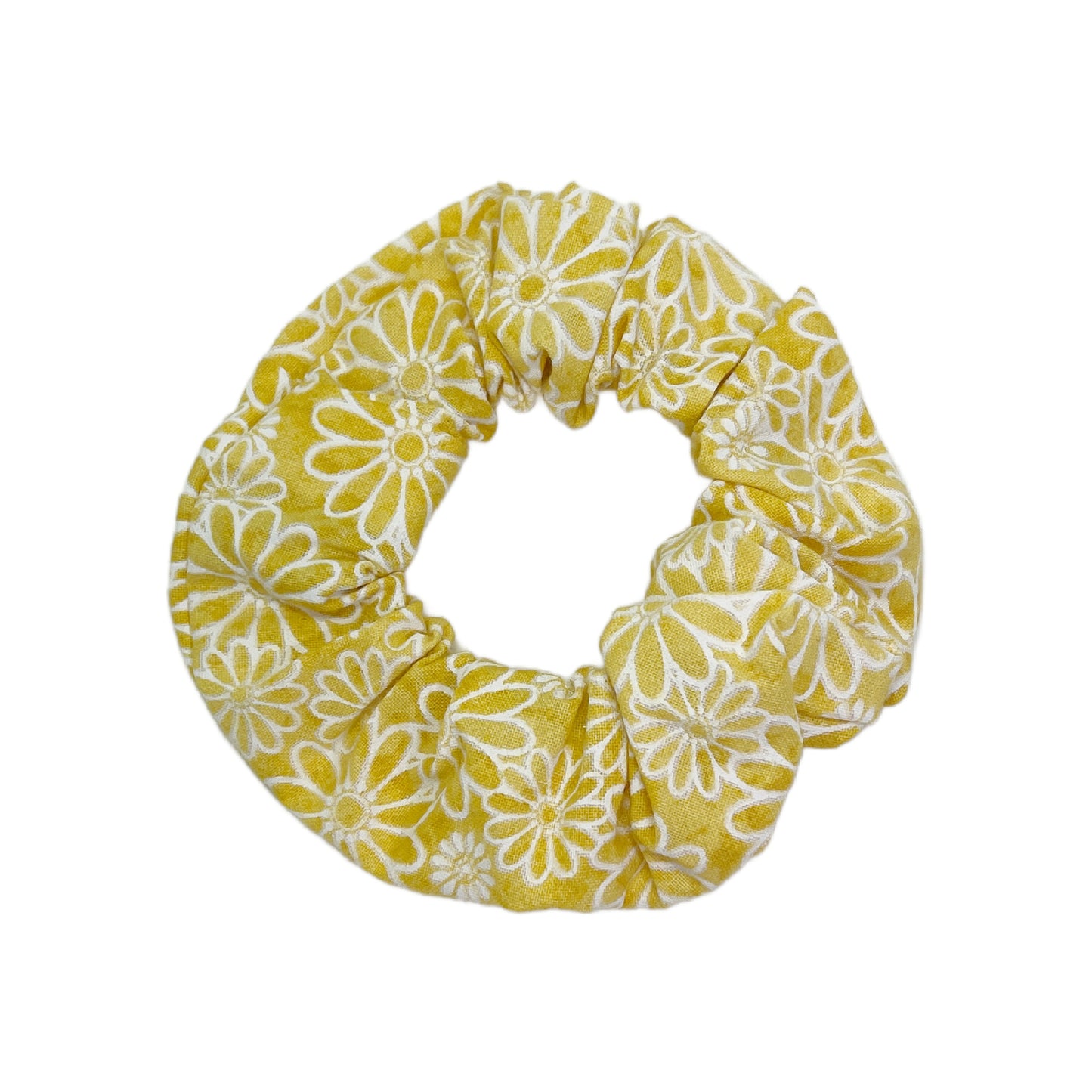 Hair Scrunchie | White Daisies on Yellow