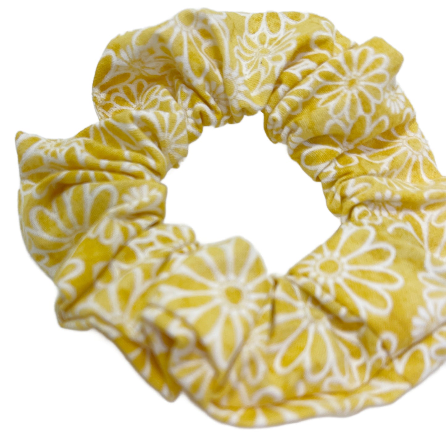 Hair Scrunchie | White Daisies on Yellow