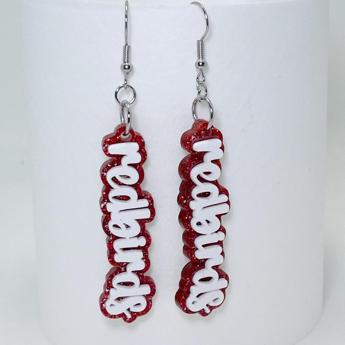 De Pere Redbirds Earrings - Glitter Red and White