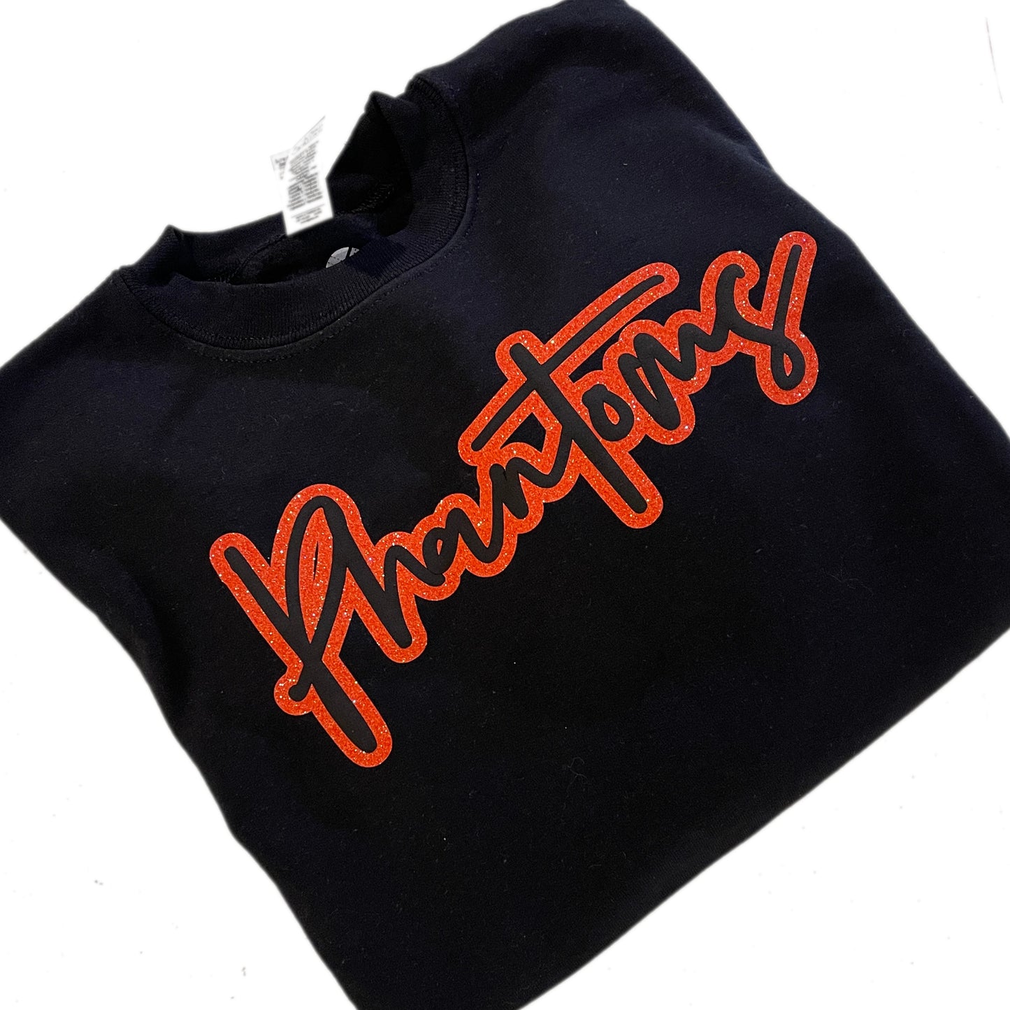 Orange Glitter and Black Embossed Phantoms Crewneck Sweatshirt - 3D Puff Lettering