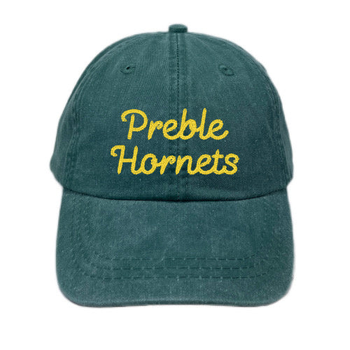 Green Dad Hat - Preble Hornets in Vintage Chainstitch Script