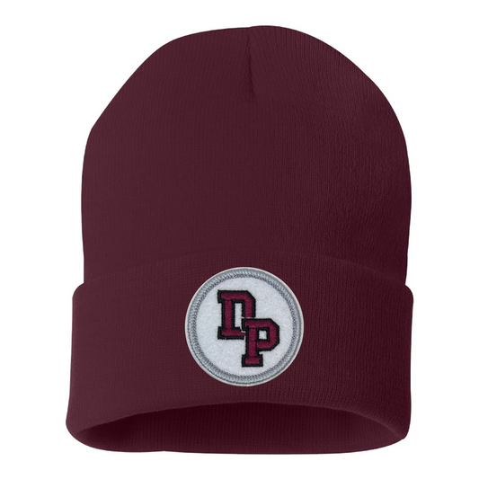 De Pere Cuffed Beanie - Cardinal Red with Interlocking DP Patch