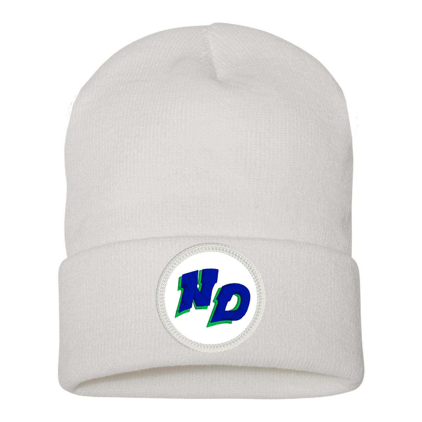 Notre Dame Academy Cuffed Beanie - White with ND Logo Patch