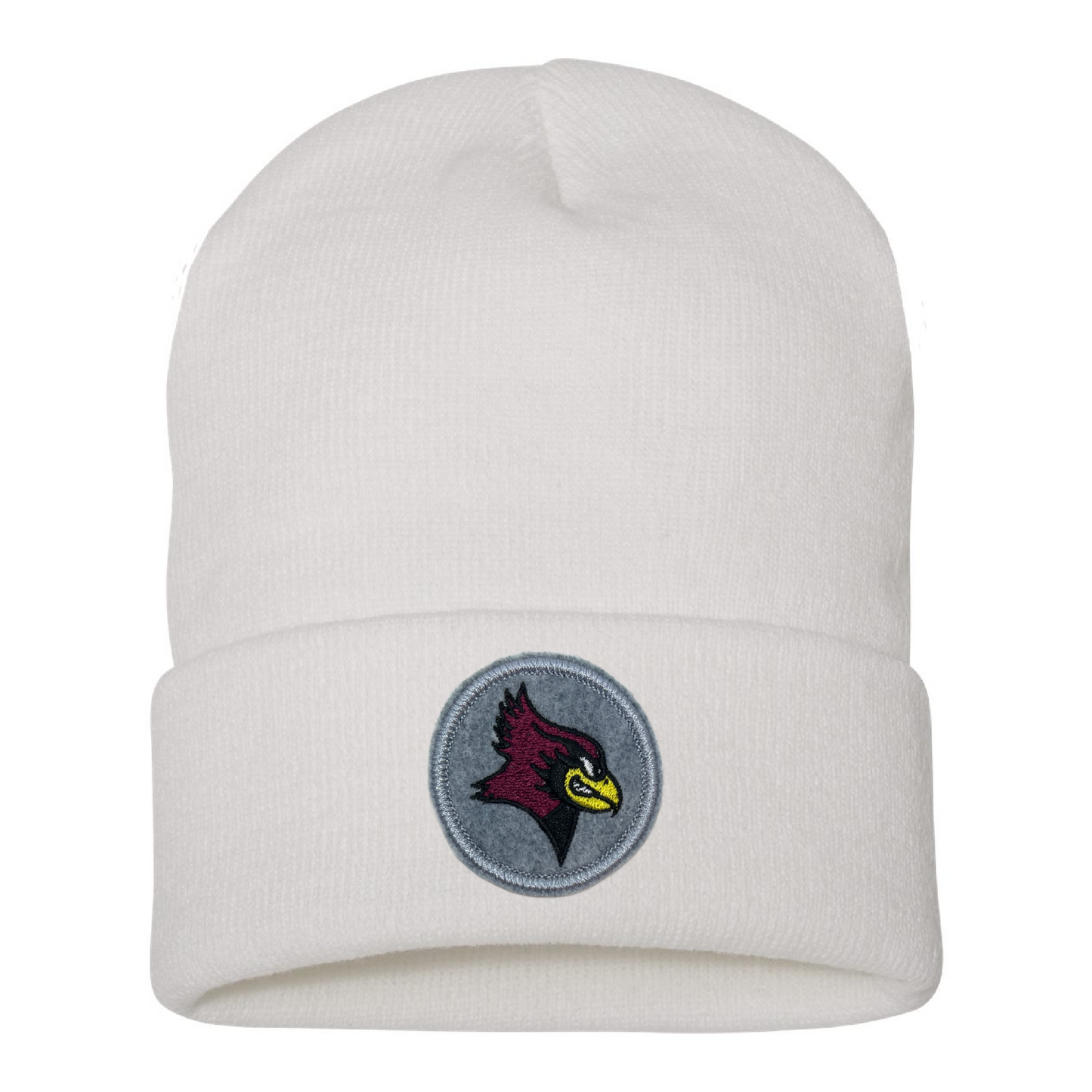 De Pere Cuffed Beanie - White with Gray Redbird Patch