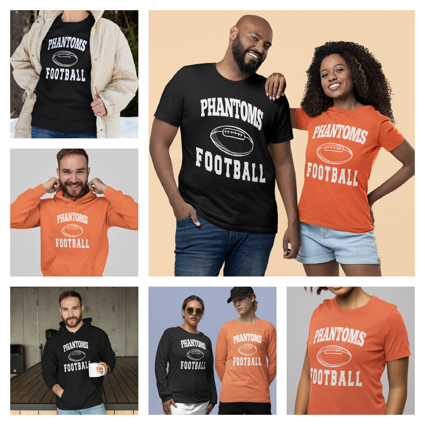 West De Pere Phantoms Merch - Tees, Long Sleeve Tee, Crewneck or Hoodie - Block Phantoms Football