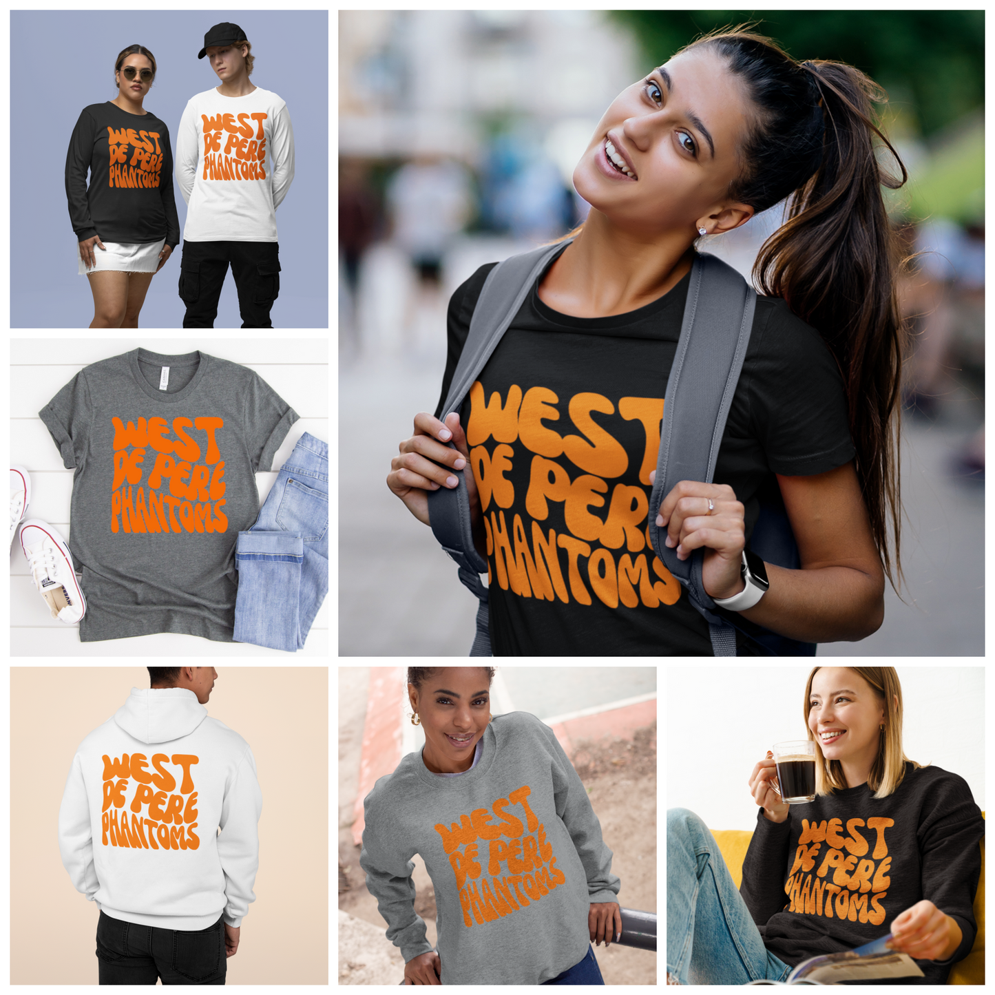 West De Pere Phantoms Merch - Tees, Long Sleeve Tee, Crewneck or Hoodie - Retro Bubble Print