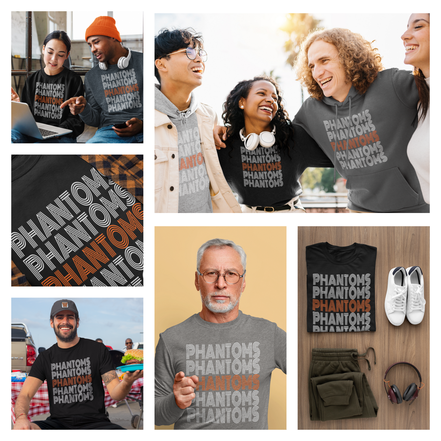 West De Pere Phantoms Merch - Tees, Long Sleeve Tee, Crewneck or Hoodie - Retro Stacked