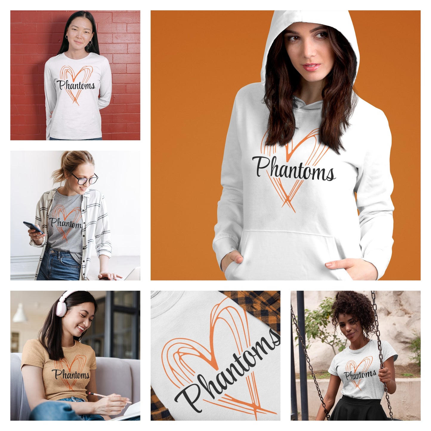 West De Pere Phantoms Merch - Tees, Long Sleeve Tee, Crewneck or Hoodie - Scribble Heart