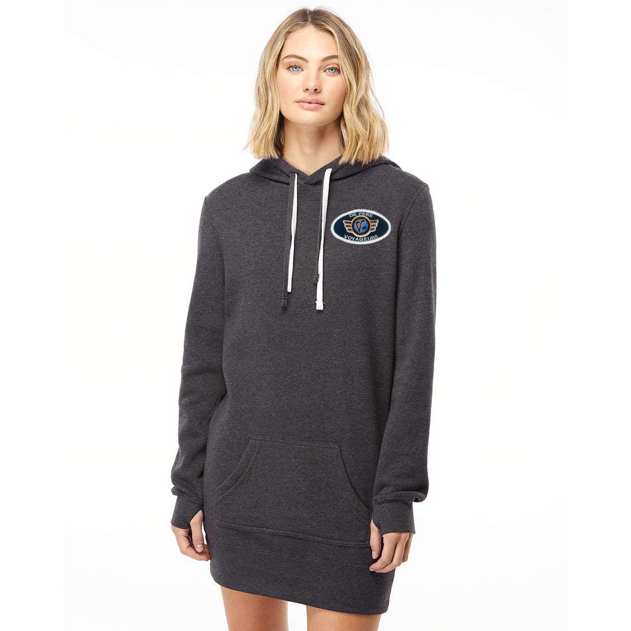 De Pere Voyageurs Youth Hockey Gray Hoodie Sweatshirt Dress - Logo Patch
