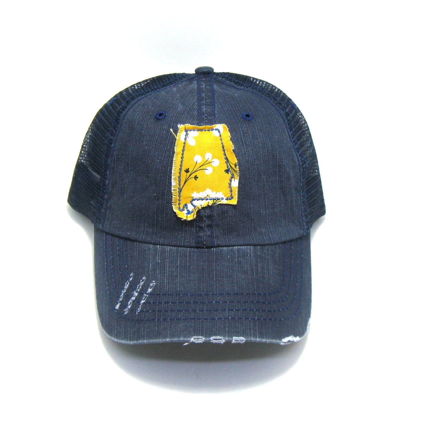 Alabama Hat | Navy Distressed Trucker Cap | Many Fabric Choices