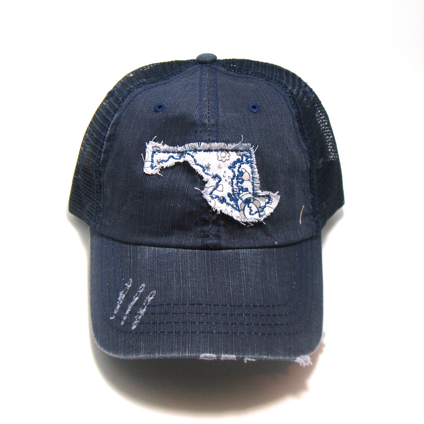 Maryland Hat | Navy Distressed Trucker Cap | Many Fabric Choices