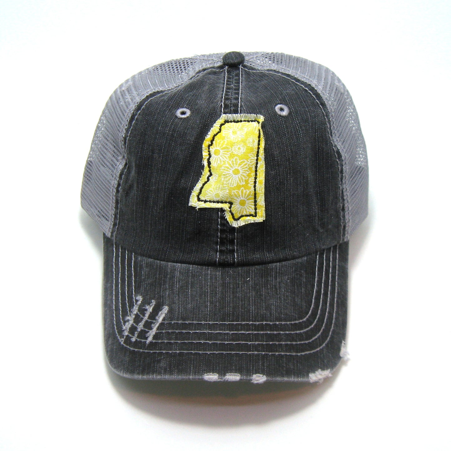 Mississippi Hat | Navy Distressed Trucker Cap | Many Fabric Choices