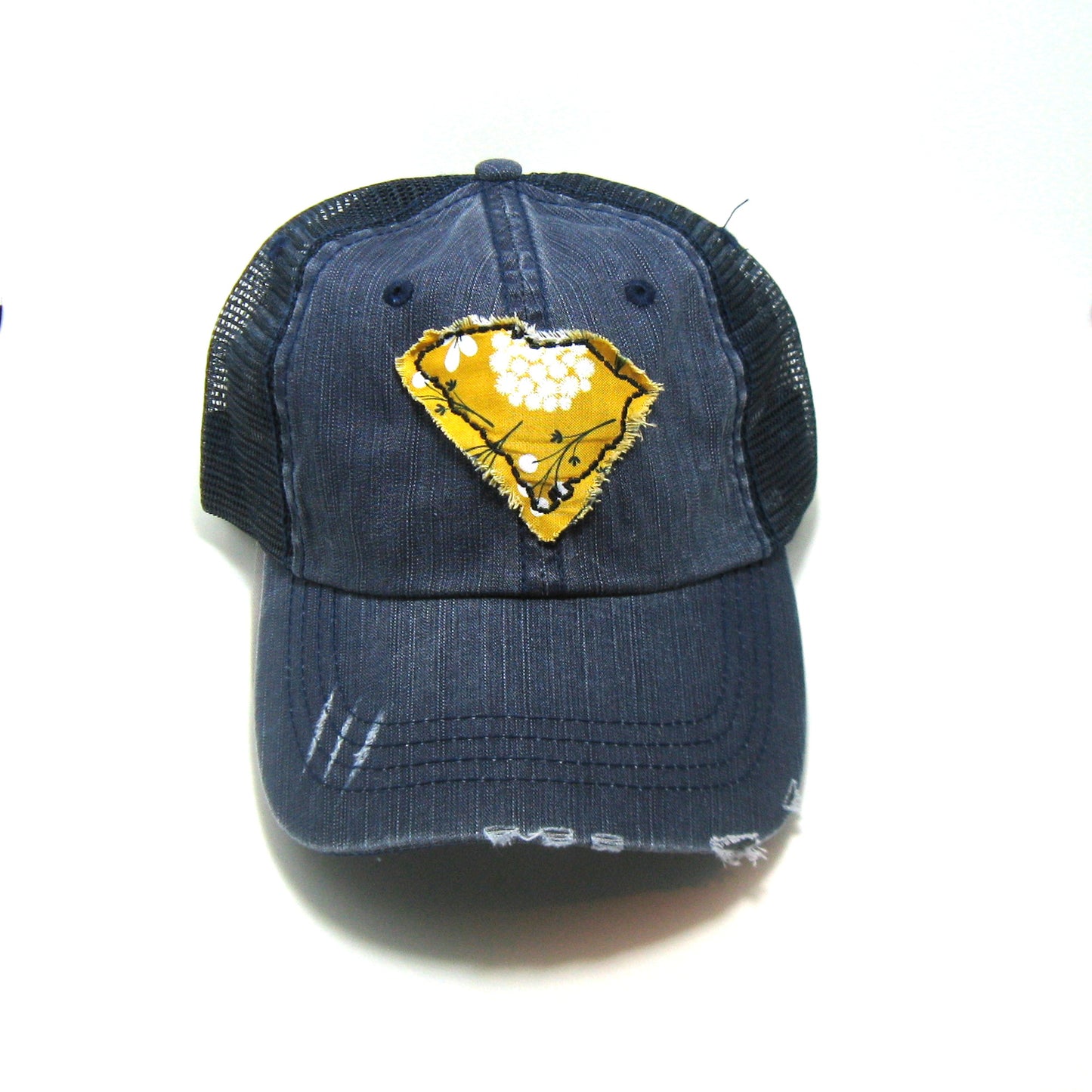 South Carolina Hat | Navy Distressed Trucker Cap | Many Fabric Choices