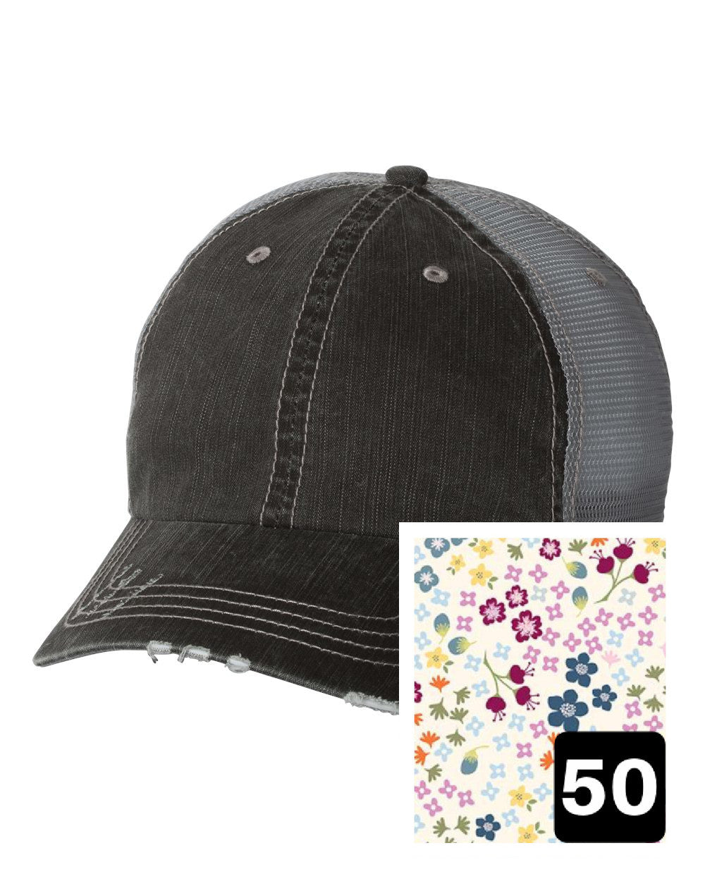 gray distressed trucker hat with gray geometric fabric state of North Dakota