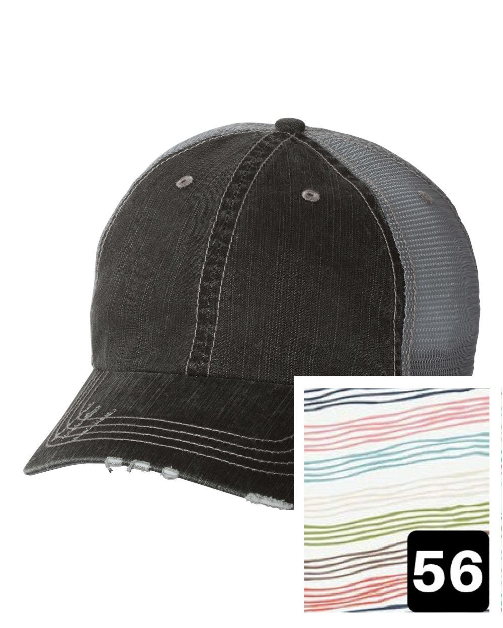 gray distressed trucker hat with white daisy on green fabric state of North Dakota
