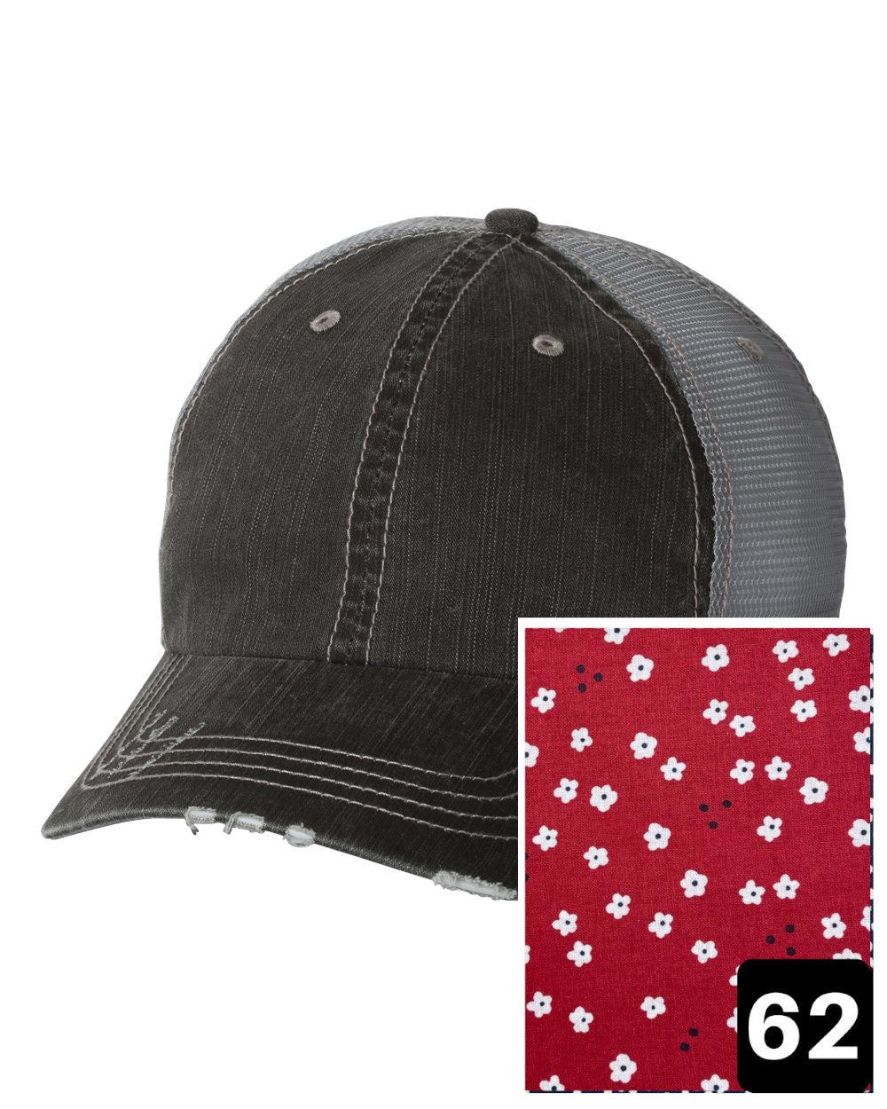 North Carolina Hat | Gray Distressed Trucker Cap | Many Fabric Choices
