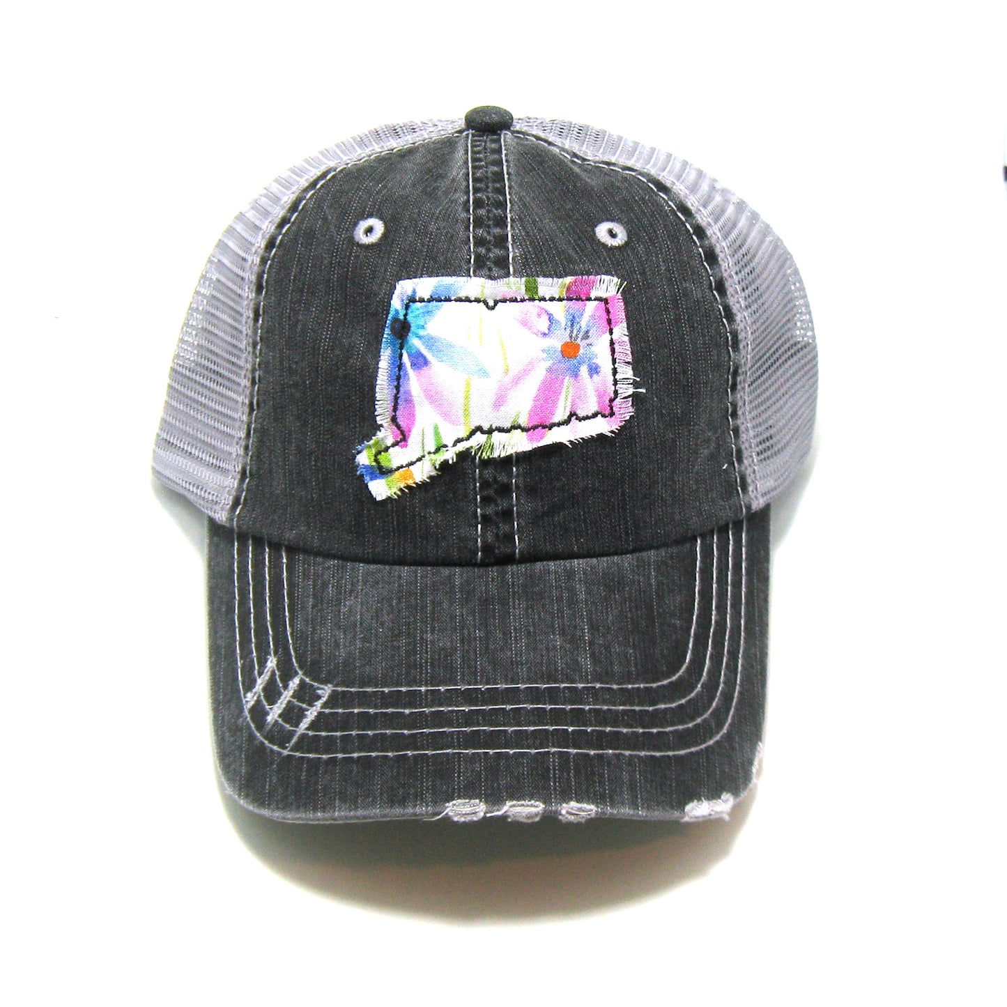 Connecticut Hat | Navy Distressed Trucker Cap | Many Fabric Choices