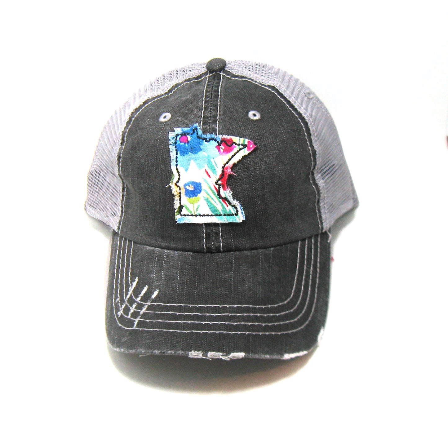 Minnesota Hat - Distressed Ponytail or Messy Bun Hat - Many Fabric Choices