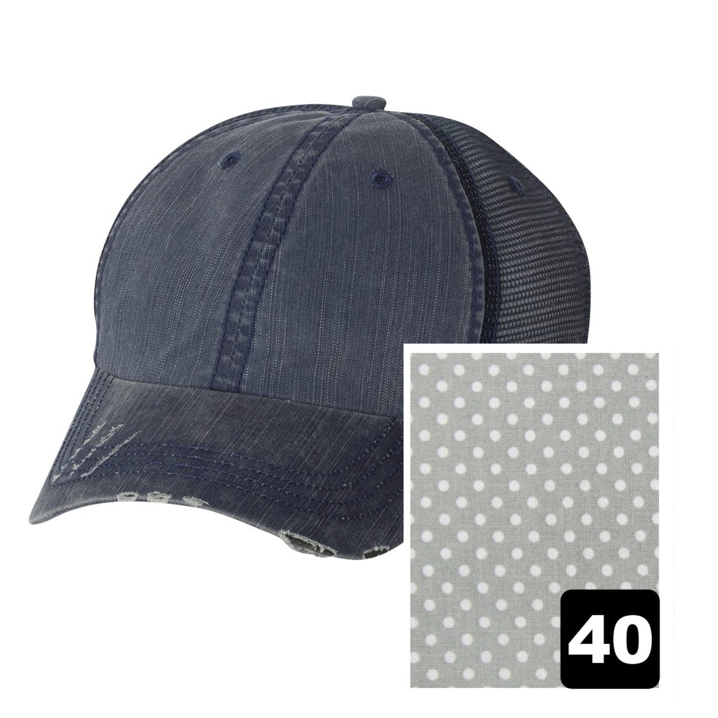 North Dakota Hat | Navy Distressed Trucker Cap | Many Fabric Choices