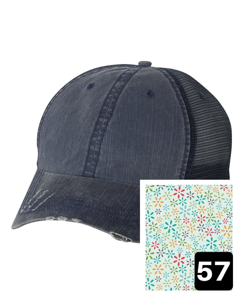 Montana Hat | Navy Distressed Trucker Cap | Many Fabric Choices