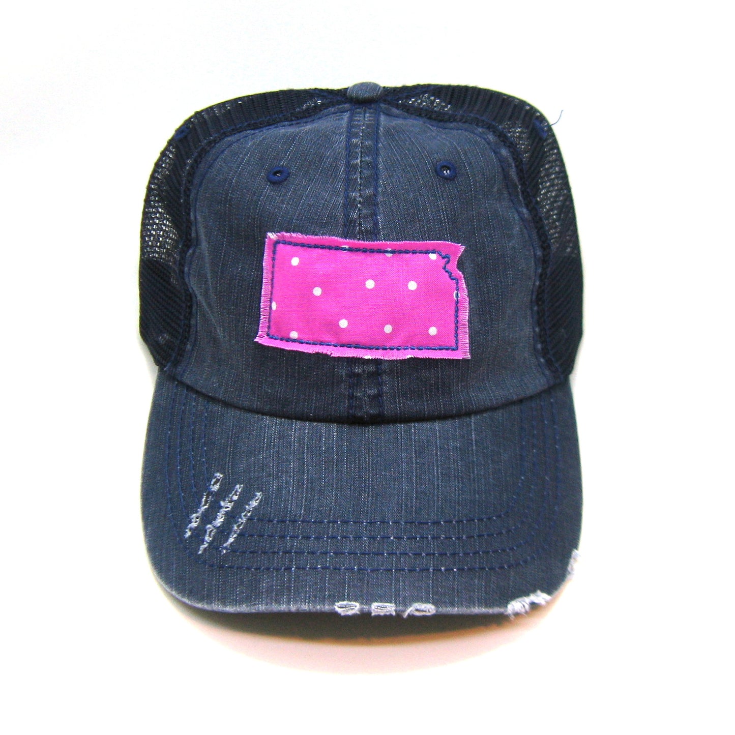 South Dakota Hat | Navy Distressed Trucker Cap | Many Fabric Choices