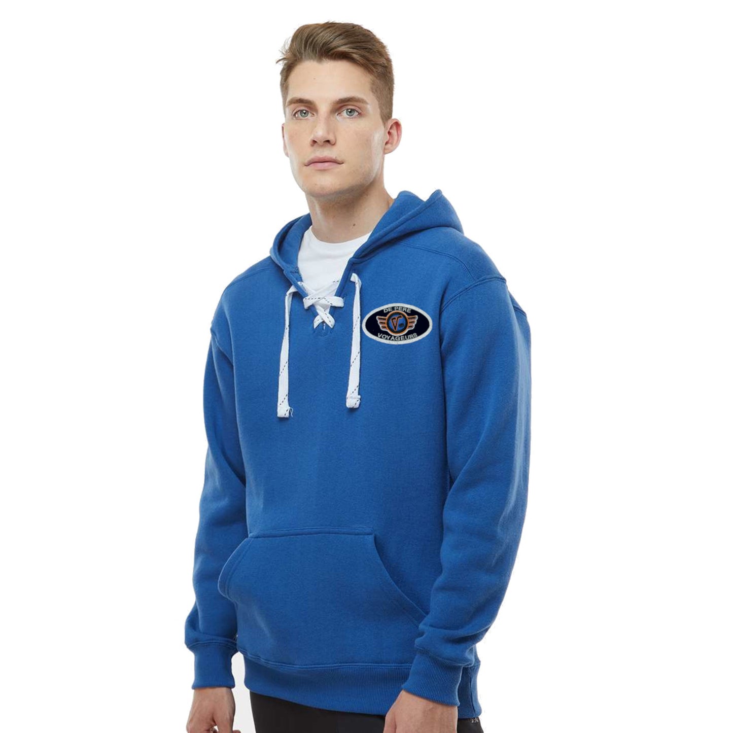De Pere Voyageurs Youth Hockey Sport Lace Hooded Sweatshirt - Logo Patch