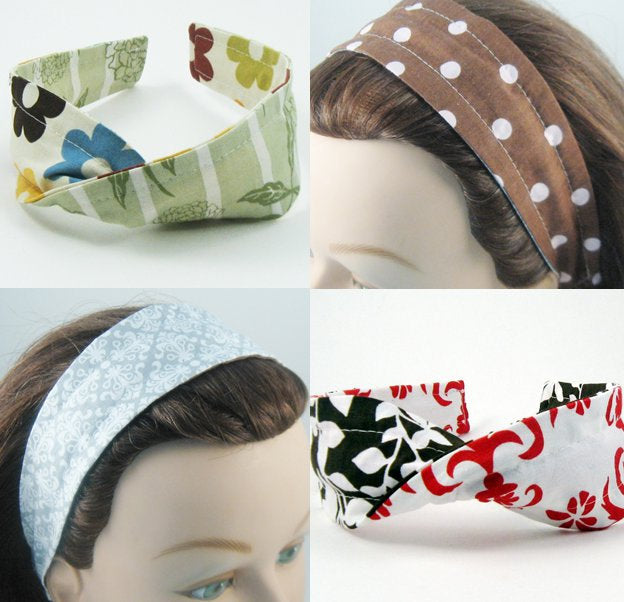 Comfortable Reversible Handmade Fabric Headband -  Navy Floral & Aqua Dots