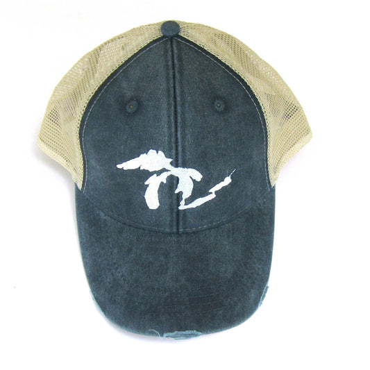 Navy Blue Great Lakes Hat | Distressed Snapback Trucker Cap