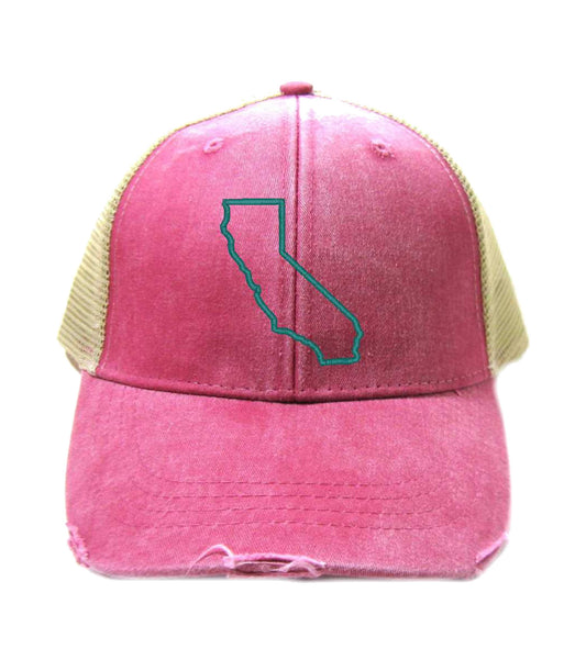 California Hat - Distressed Snapback Trucker Hat - California State Outline - Many Colors Available