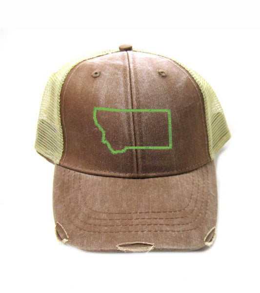 Montana Hat - Distressed Snapback Trucker Hat - Montana State Outline - Many Colors Available
