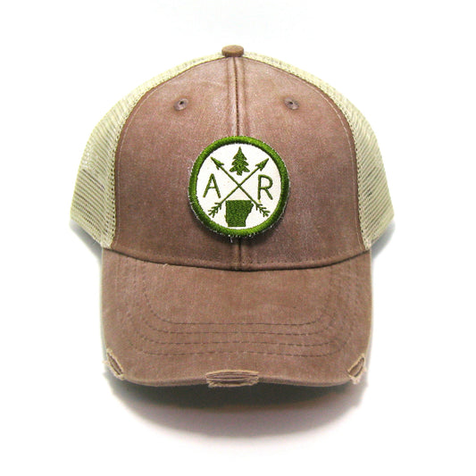 Arkansas Hat - Distressed Snapback Trucker Hat - Arkansas Arrow Compass