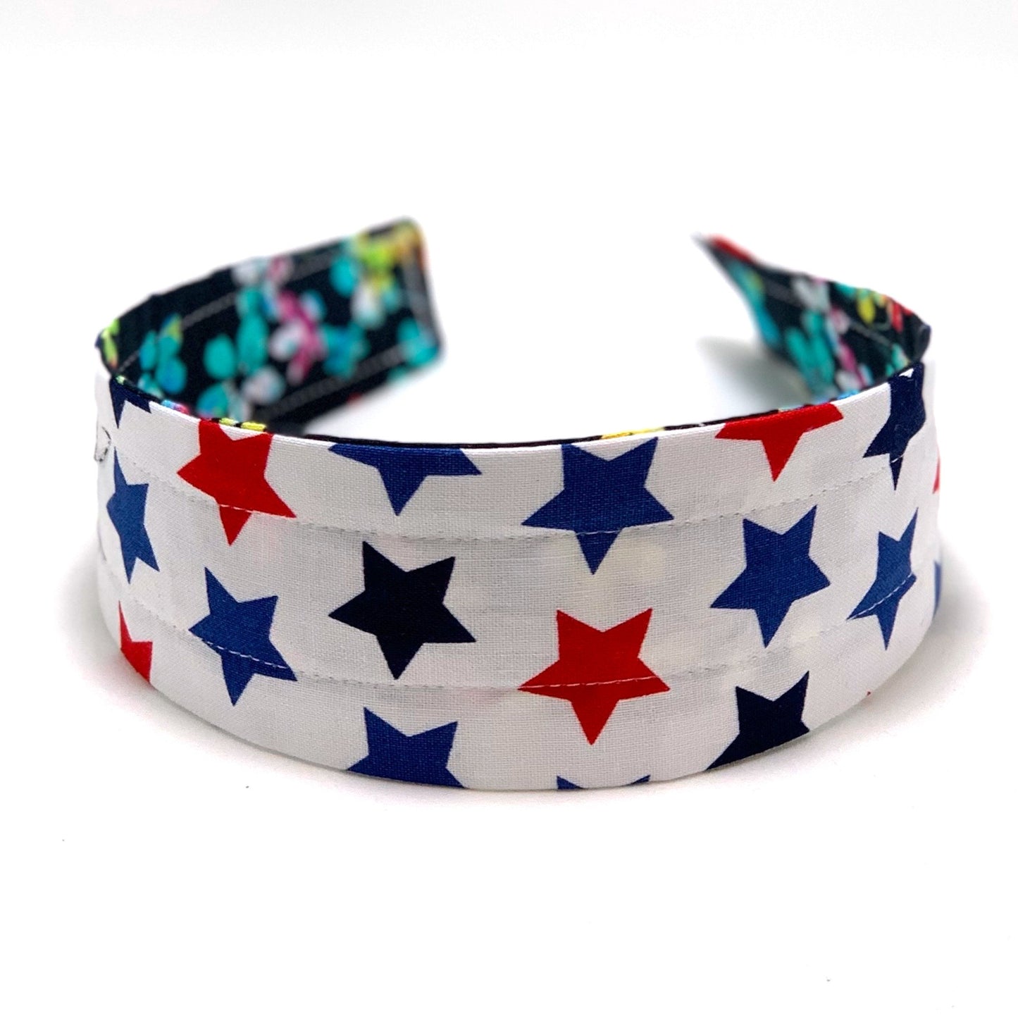 Comfortable Reversible Handmade Fabric Headband - Stars and Floral
