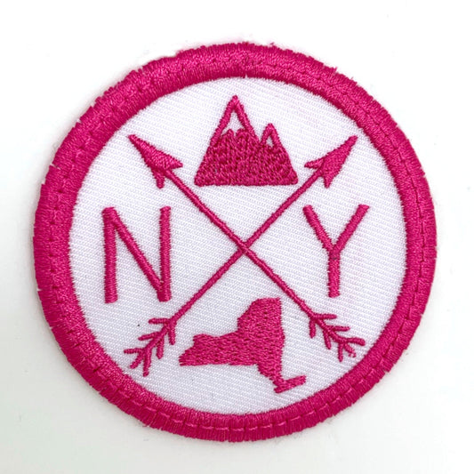 Pick Your State Iron-on Patch - hot pink on white