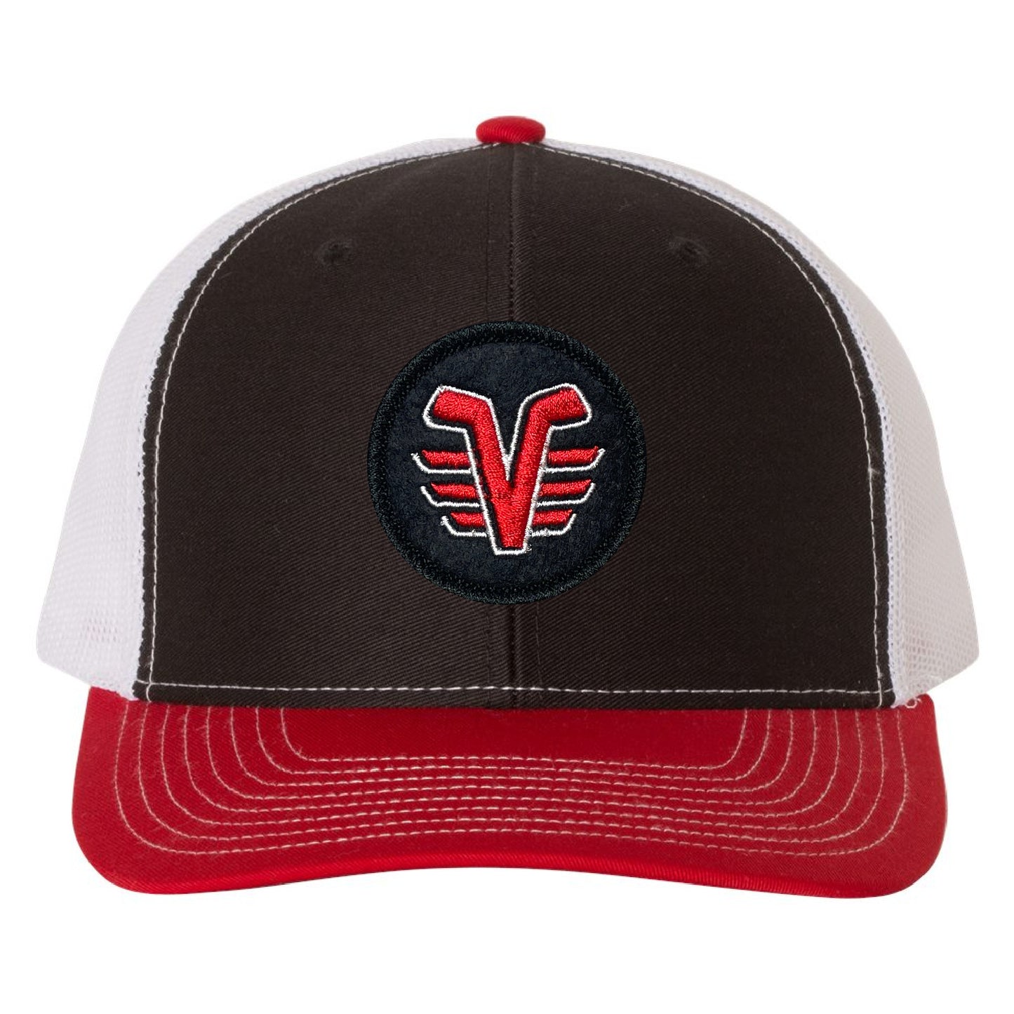 De Pere Voyageurs Hockey Snapback Trucker Hat - Red, Black & White Round Patch MId-Profile (Copy) (Copy)