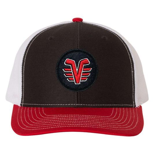 De Pere Voyageurs Hockey Snapback Trucker Hat - Red, Black & White Round Patch MId-Profile (Copy) (Copy)