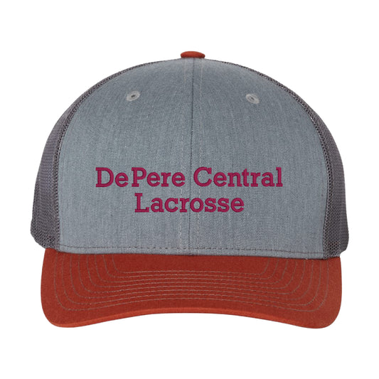 De Pere Central Lacrosse Ghostbirds Trucker Hat in Gray and Rust