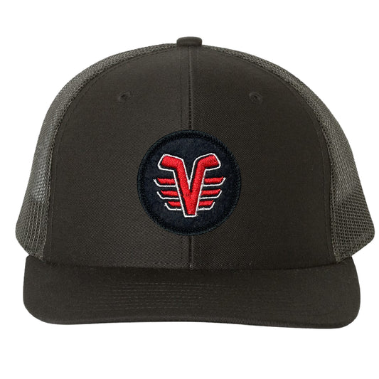 De Pere Voyageurs Hockey Snapback Trucker Hat - All Black Round Patch Low-Profile