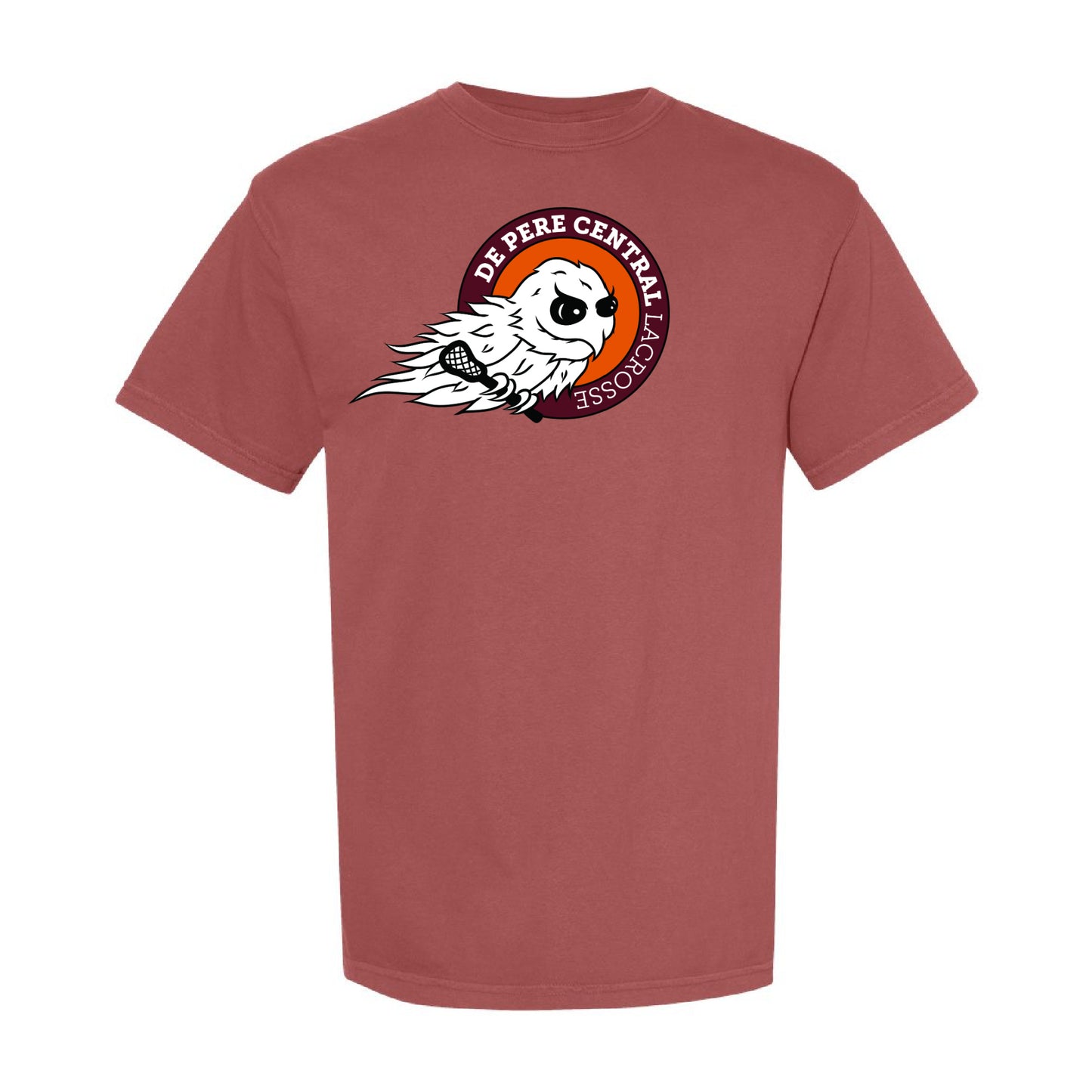 De Pere Central Lacrosse Ghostbirds Logo - Crimson Comfort Colors T-Shirt