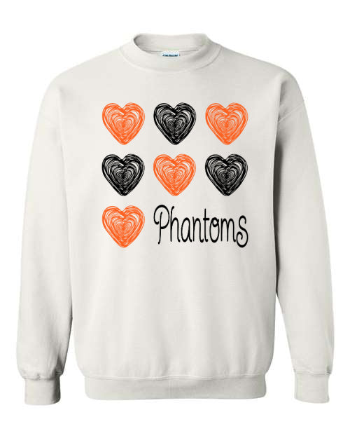 West De Pere Phantoms Merch - Crewneck Sweatshirt- Doodle Hearts