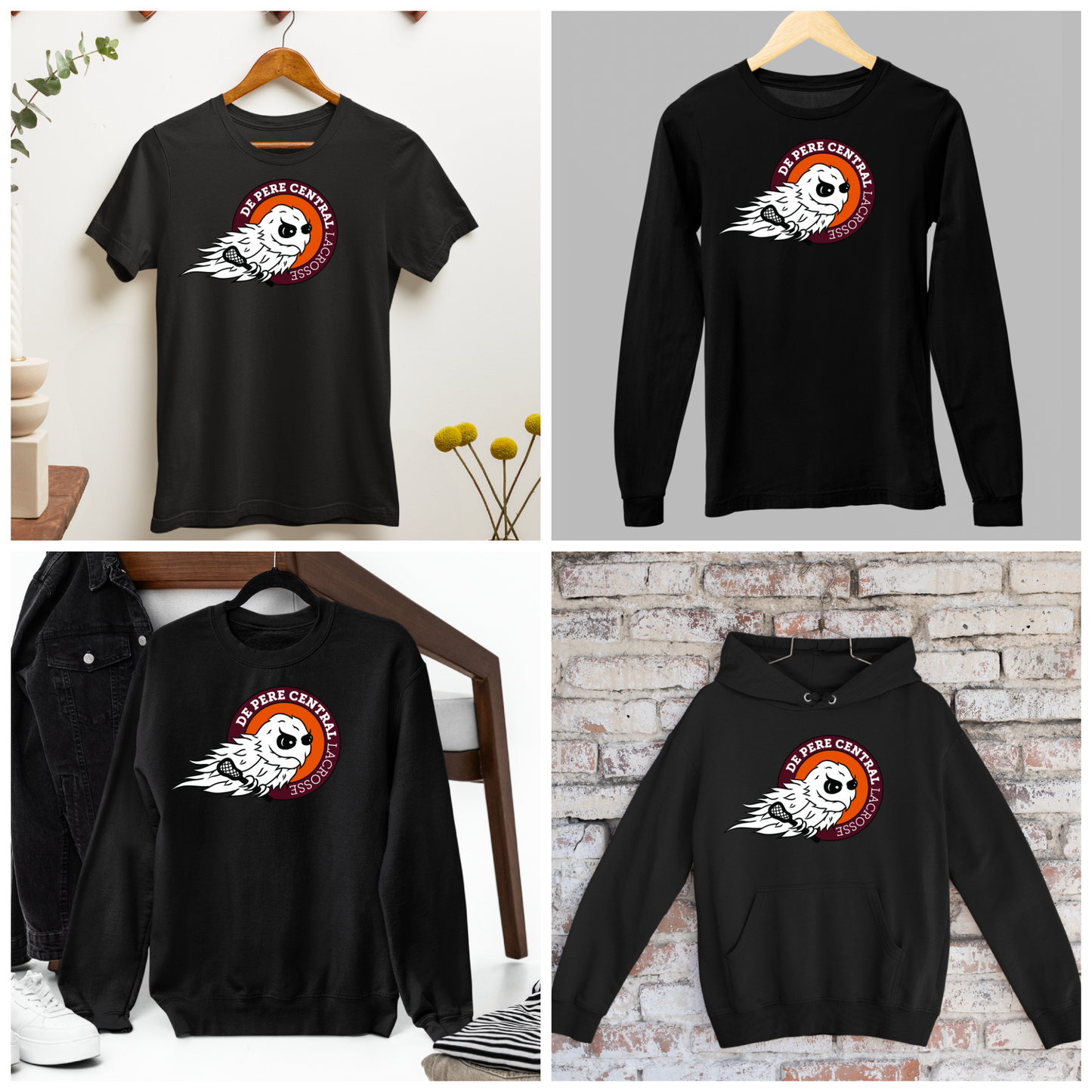 De Pere Ghostbirds Logo - Black Tee, Long Sleeve Tee, Crewneck, or Hoodie